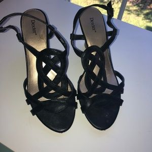 Dexter Black Wedges With Ankle Strap 7.5